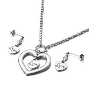 Fashion jewelry hollow double heart-shape necklace and earrings